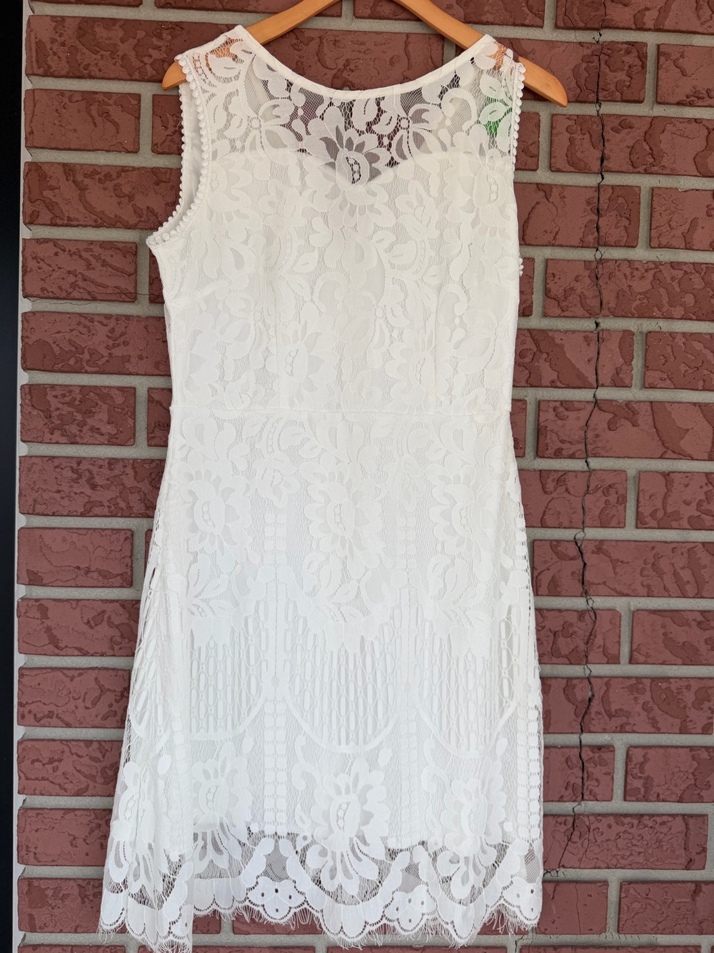 Sleeveless White Lace Midi Dress with Floral Overlay